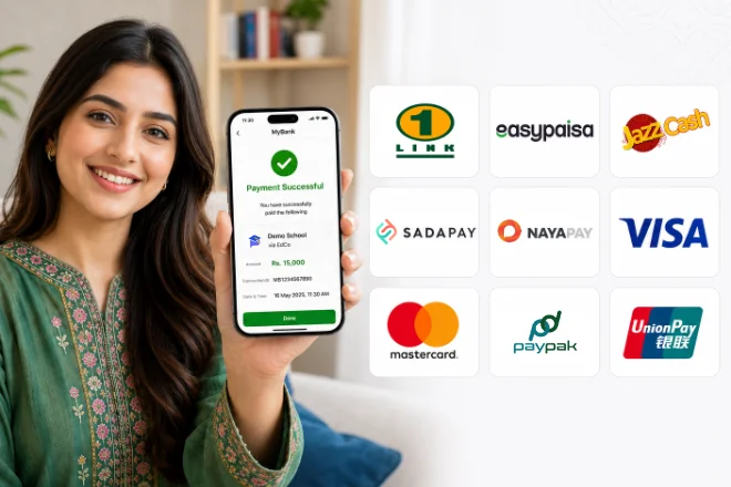 Fee voucher PDF with 1Bill reference number, due date, and payment instructions for JazzCash and Easypaisa