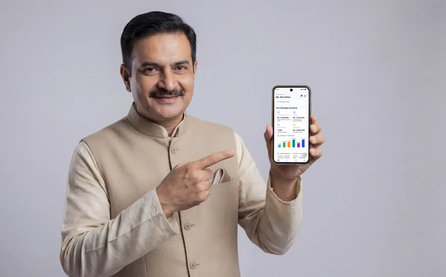EdCo app screens showing invoicing, payment collection and reconciliation